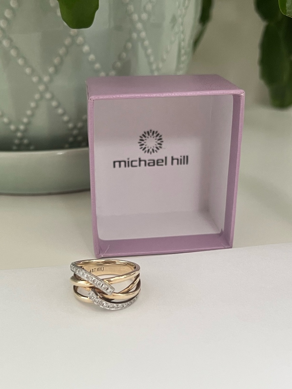 Michael Hill Solid 10K Gold & Natural Diamond Fancy Crossover Ring, Size 7.25 - Picture 8 of 17